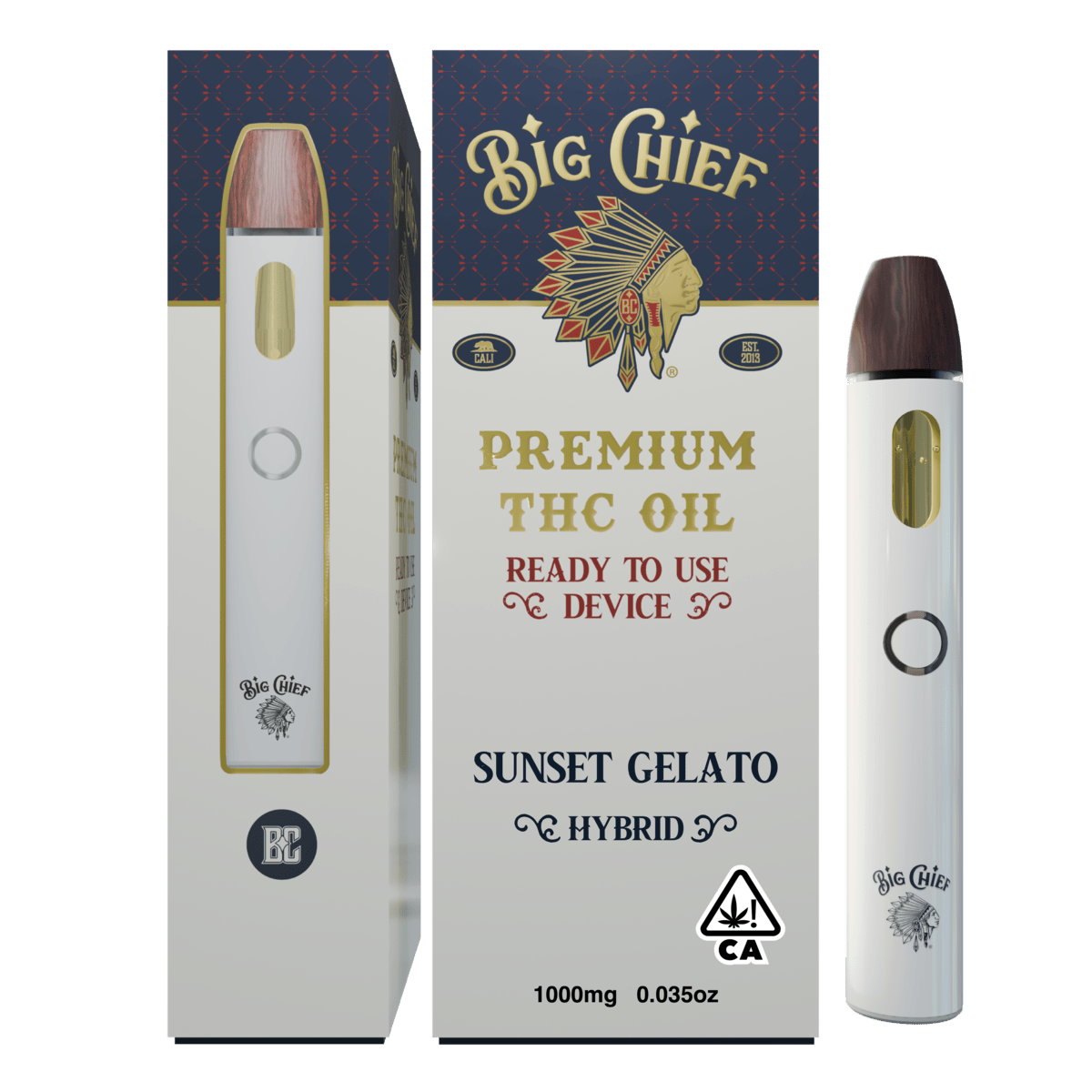 Big Chief disposable how to use and store, Sunset Gelato 1g shown upright