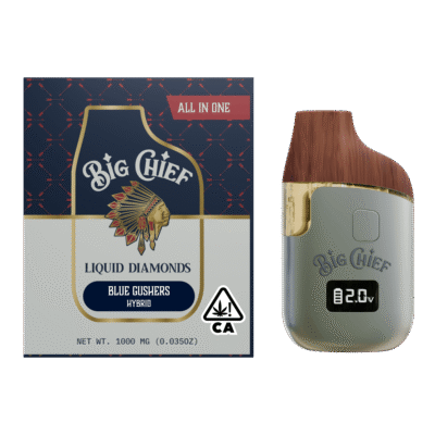 Big Chief Blue Gushers disposable from our live resin vs liquid diamonds comparison