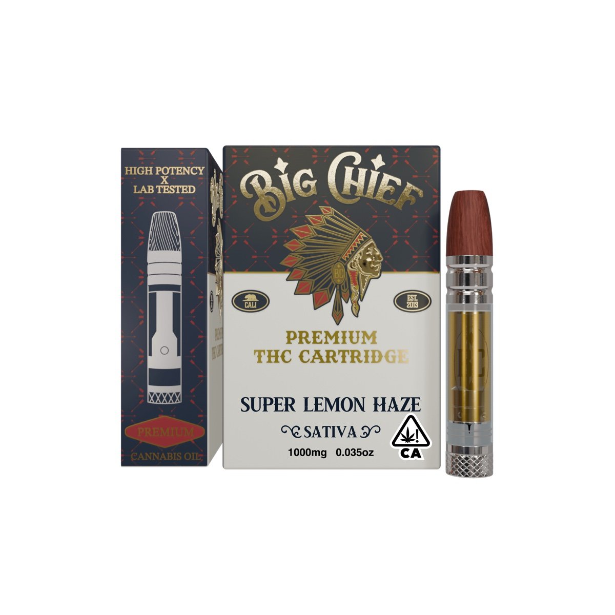 Big Chief THC carts Super Lemon Haze 1g cartridge with chief head packaging